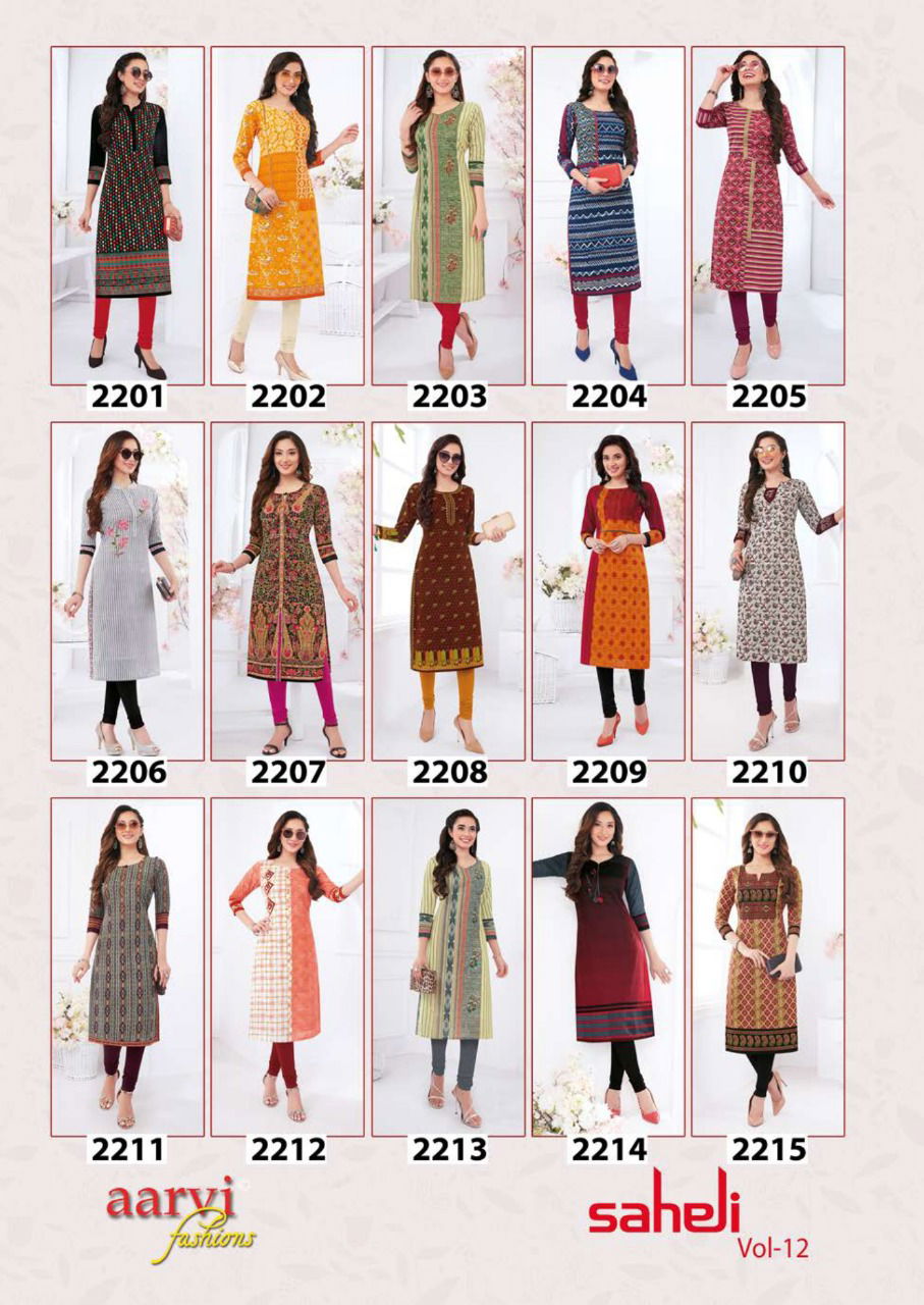Aarvi Fashion Saheli 12 Casual Wear Cotton Printed Kurti Collection